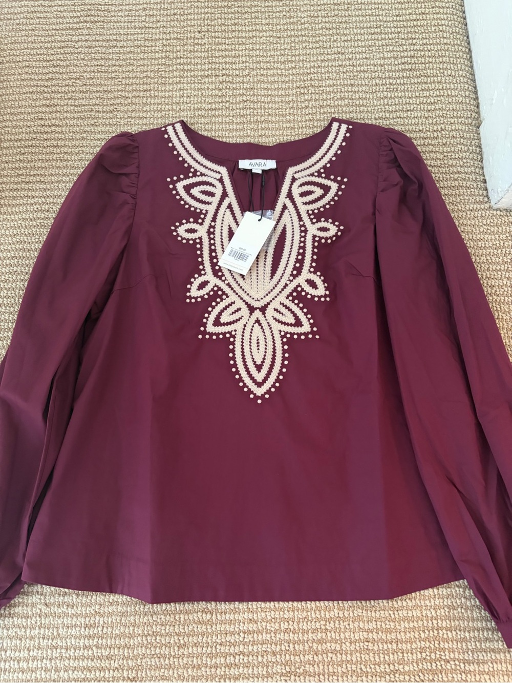 NWT Avara Wine Embroidered Long-Sleeve Women’s Top